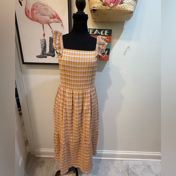 LOFT Tan Sundress with Square Neck and Flutter Sleeves - Picture 1 of 6
